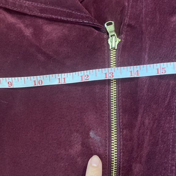 Real leather Isaac mizrahi live us 10 plum motorcycle jacket gold zippers - Picture 3 of 13